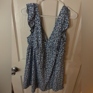 Blue Floral Sleeveless Dress